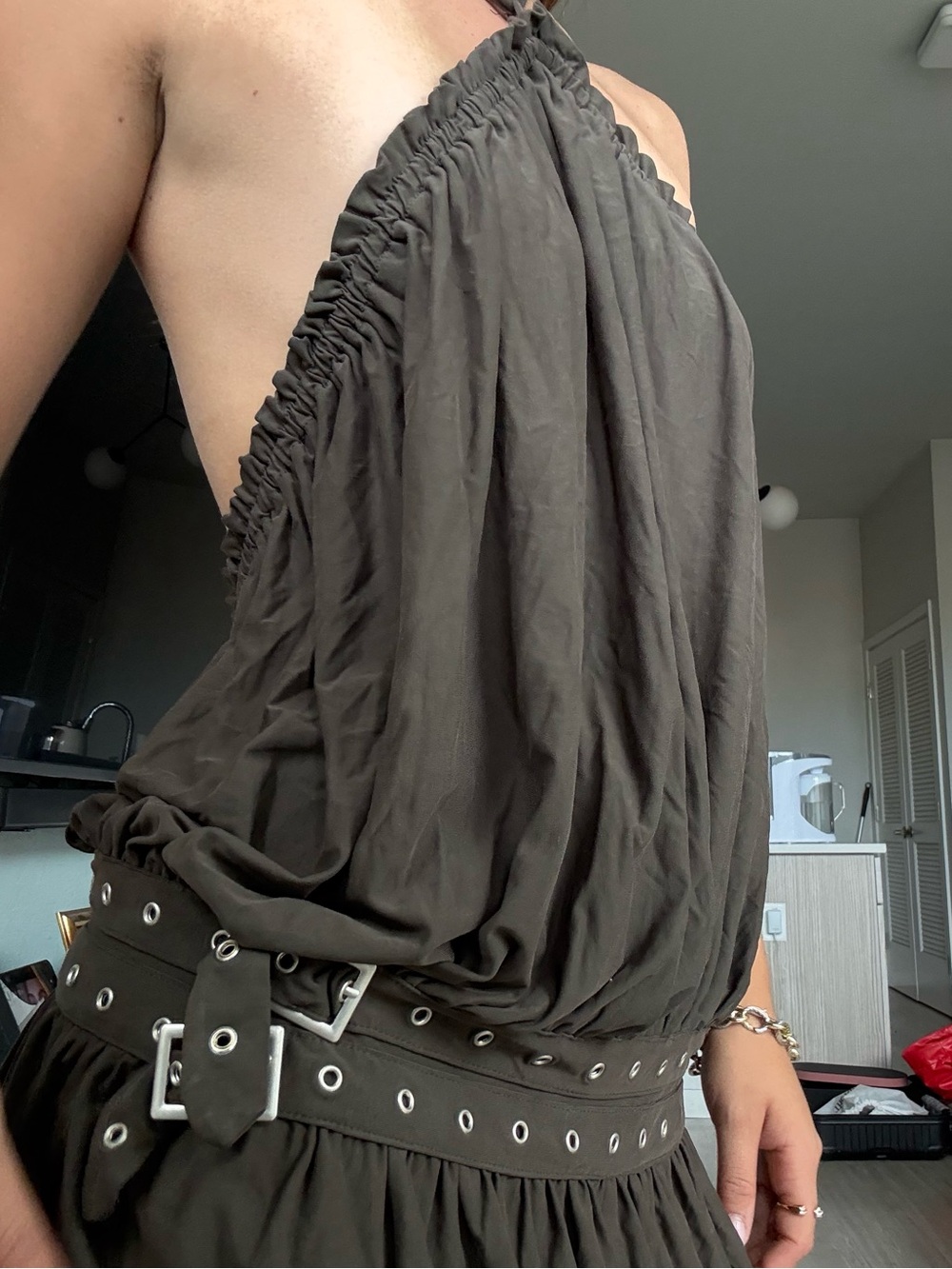 With Jean Olive Green Halter Mini Dress